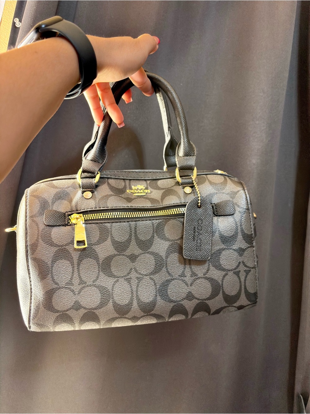 Coach Gray/Black Signature Satchel with Gold Hardware